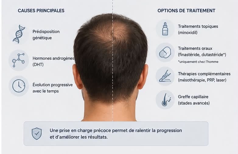 alopécie androgénique causes principales, options de traitement